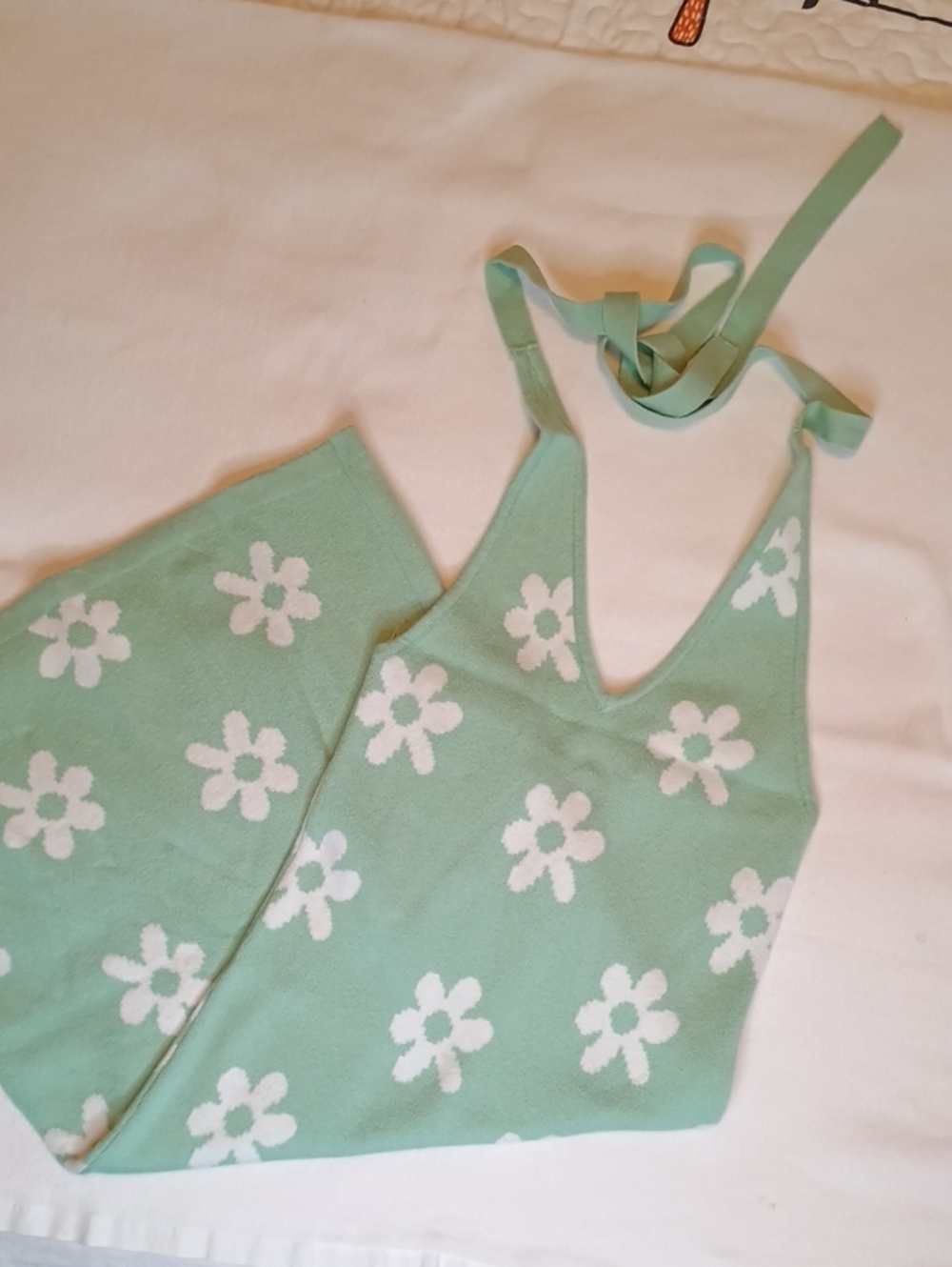 Hollister Mint Green Knit Halter Dress XS with White Flowers